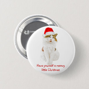 Cat with Santa's Hat 6 Cm Round Badge