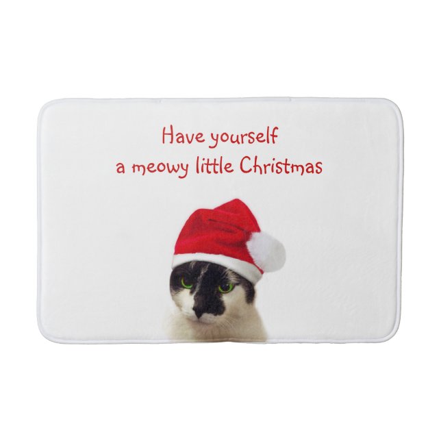 Cat with Santa's Hat Bath Mat (Front)