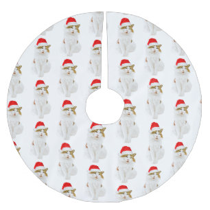 Cat with Santa's Hat Brushed Polyester Tree Skirt