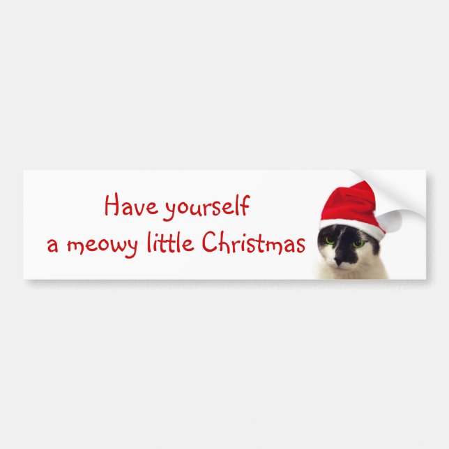 Cat with Santa's Hat Bumper Sticker (Front)