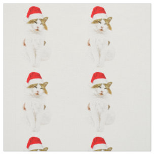 Cat with Santa's Hat Fabric
