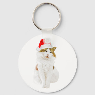 Cat with Santa's Hat Key Ring