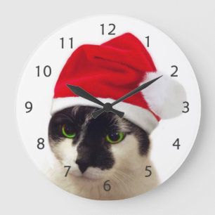 Cat with Santa's Hat Large Clock