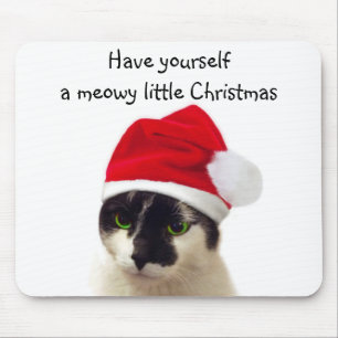 Cat with Santa's Hat Mouse Pad