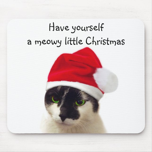 Cat with Santa's Hat Mouse Pad (Front)
