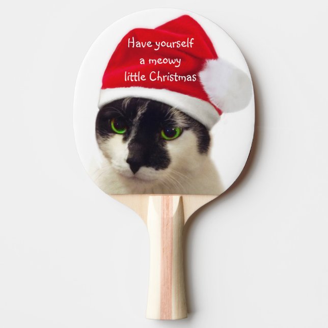 Cat with Santa's Hat Ping Pong Paddle (Front)
