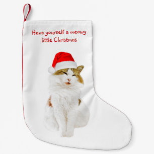 Cat with Santa's Hat Small Christmas Stocking