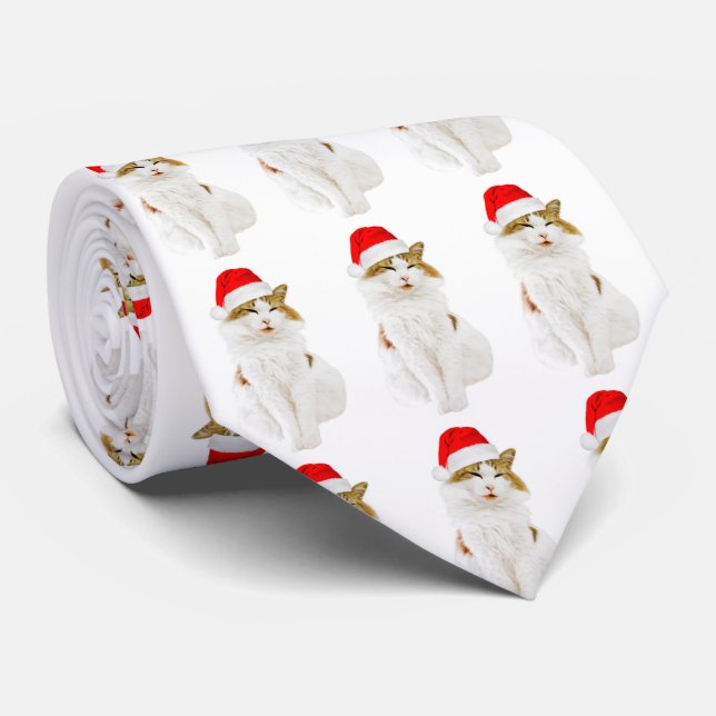 Cat with Santa's Hat Tie (Rolled)