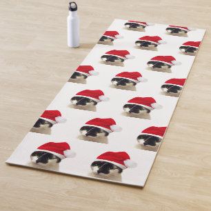 Cat with Santa's Hat Yoga Mat