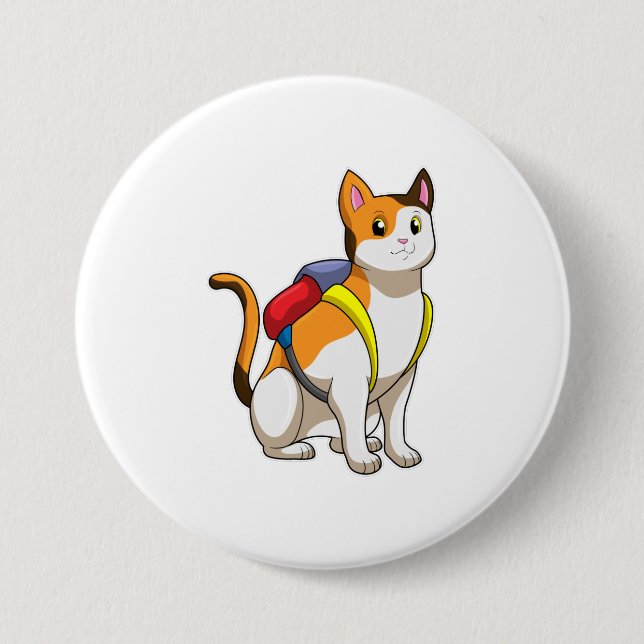 Cat with Satchel 7.5 Cm Round Badge (Front)