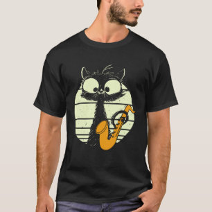 Cat With Saxophone Playing Cat Cute Jazz Cat Pullo T-Shirt