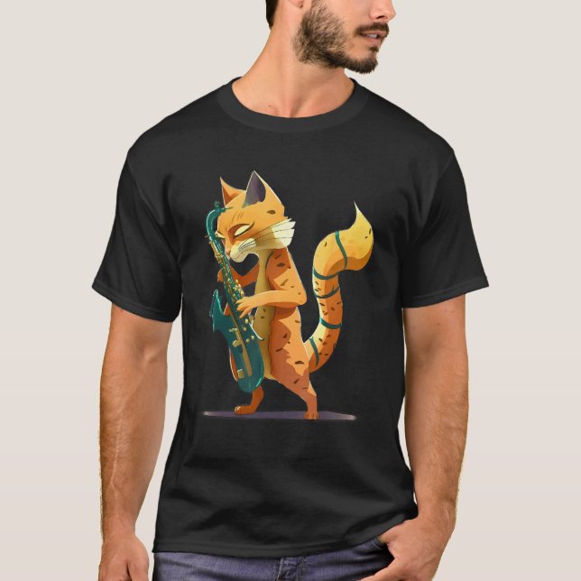 Cat with saxophone T-Shirt (Front)