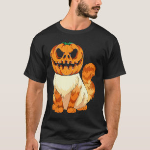 Cat with Scary Pumpkin Head Animal Halloween T-Shirt
