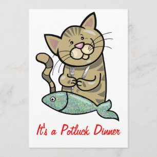 Cat with Seafood Dinner Potluck Invitation