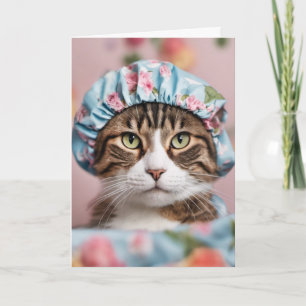 Cat With Shower Cap Birthday Card