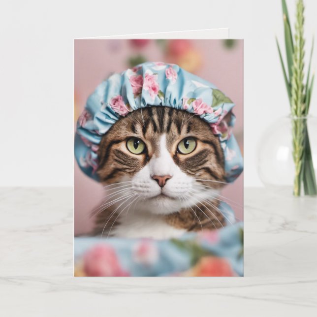 Cat With Shower Cap Card (Front)