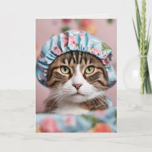 Cat With Shower Cap Card