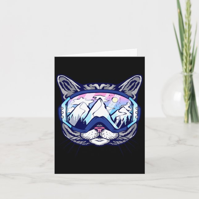 Cat with ski goggles skiing design for skiers  card (Front)