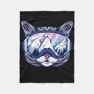 Cat With Ski Goggles Skiing Design For Skiers Fleece Blanket