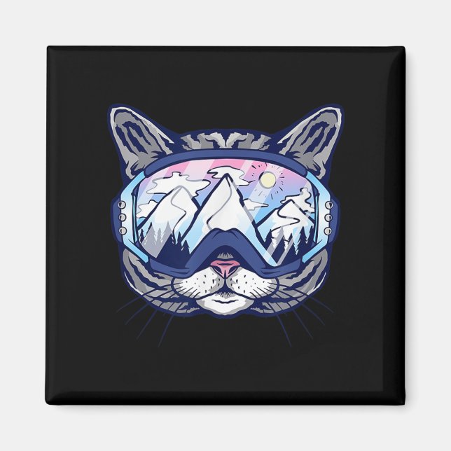 Cat With Ski Goggles Skiing Design For Skiers  Magnet (Front)