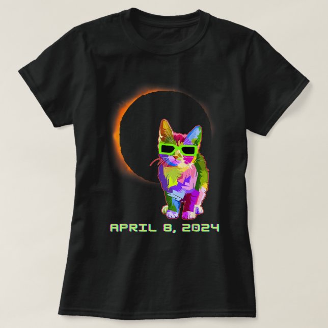 Cat With Solar Eclipse Glasses 2024 Total Solar Ec T-Shirt (Design Front)