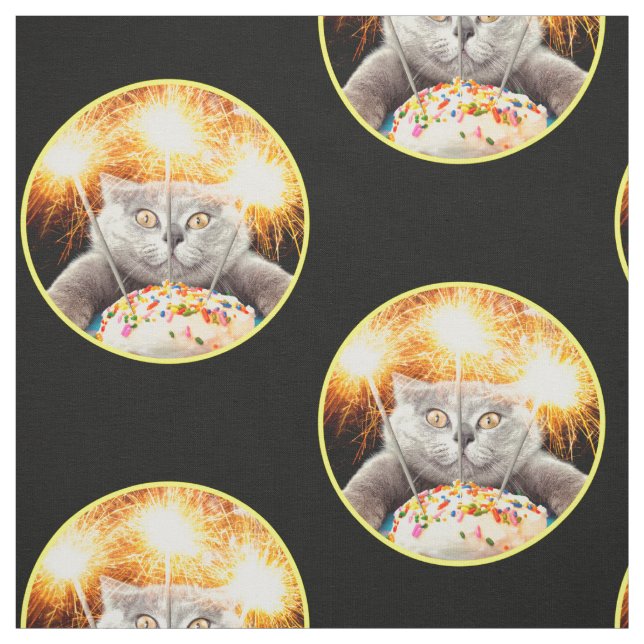 Cat With Sparkler Cupcake Fabric (Swatch)