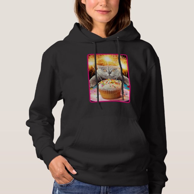 Cat With Sparkler Cupcake Hoodie (Front)