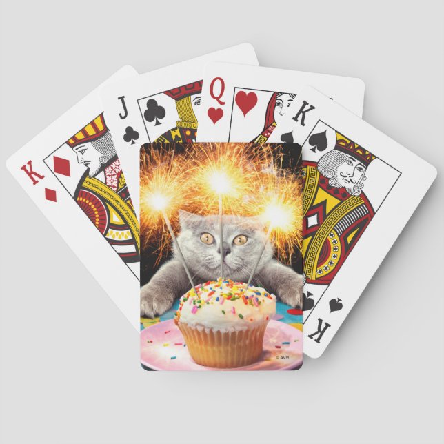 Cat With Sparkler Cupcake Playing Cards (Back)