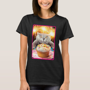Cat With Sparkler Cupcake T-Shirt