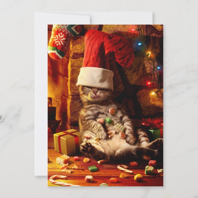 Cat With Stocking on Head Invitation (Front)