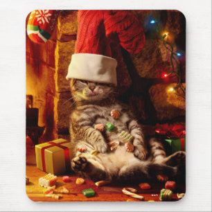 Cat With Stocking on Head Mouse Pad
