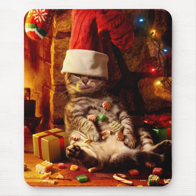 Cat With Stocking on Head Mouse Pad (Front)