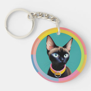 Cat With Striking Eyes by Circular Mirror Key Ring