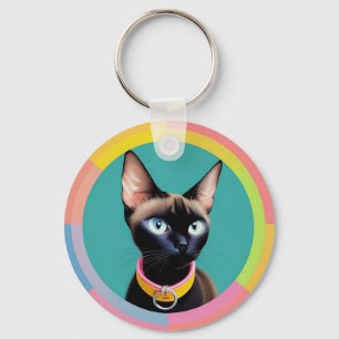 Cat With Striking Eyes by Circular Mirror Key Ring