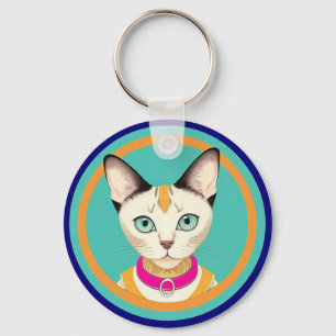 Cat With Striking Eyes by Circular Mirror Key Ring