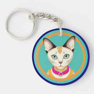Cat With Striking Eyes by Circular Mirror Key Ring