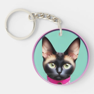Cat With Striking Eyes by Circular Mirror Key Ring