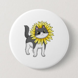 Cat with Sunflower 7.5 Cm Round Badge
