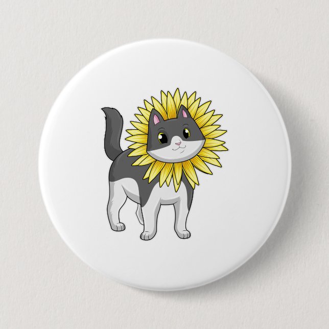 Cat with Sunflower 7.5 Cm Round Badge (Front)