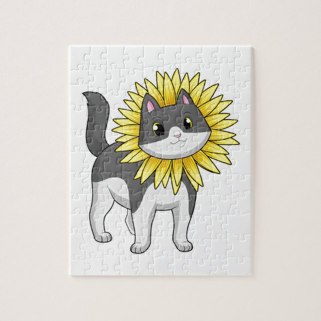 Cat with Sunflower Jigsaw Puzzle (Vertical)