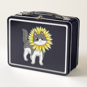 Cat with Sunflower Metal Lunch Box