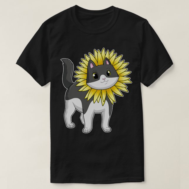 Cat with Sunflower T-Shirt (Design Front)