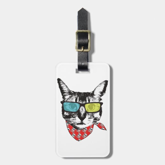 Cat with sunglass luggage tag (Front Vertical)