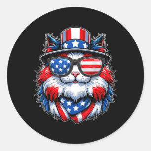 Cat with Sunglass USA Flag Cat Lovers Patriotic Classic Round Sticker