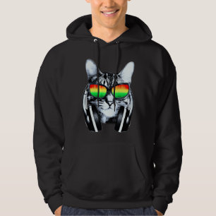 Cat with sunglasses and headphones hoodie