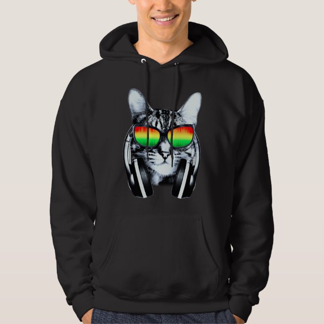 Cat with sunglasses and headphones hoodie (Front)