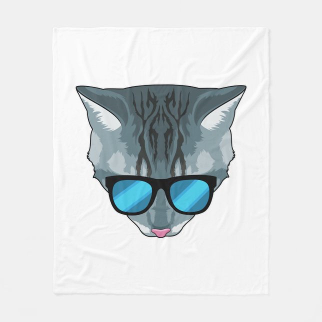 Cat with Sunglasses Fleece Blanket (Front)