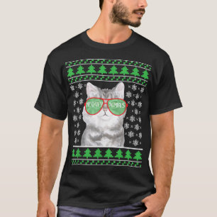 Cat With Sunglasses Meowy Ugly Christmas Sweater