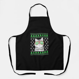 Cat with Sunglasses Meowy Ugly Christmas Sweater Apron