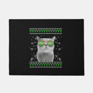 Cat with Sunglasses Meowy Ugly Christmas Sweater  Doormat